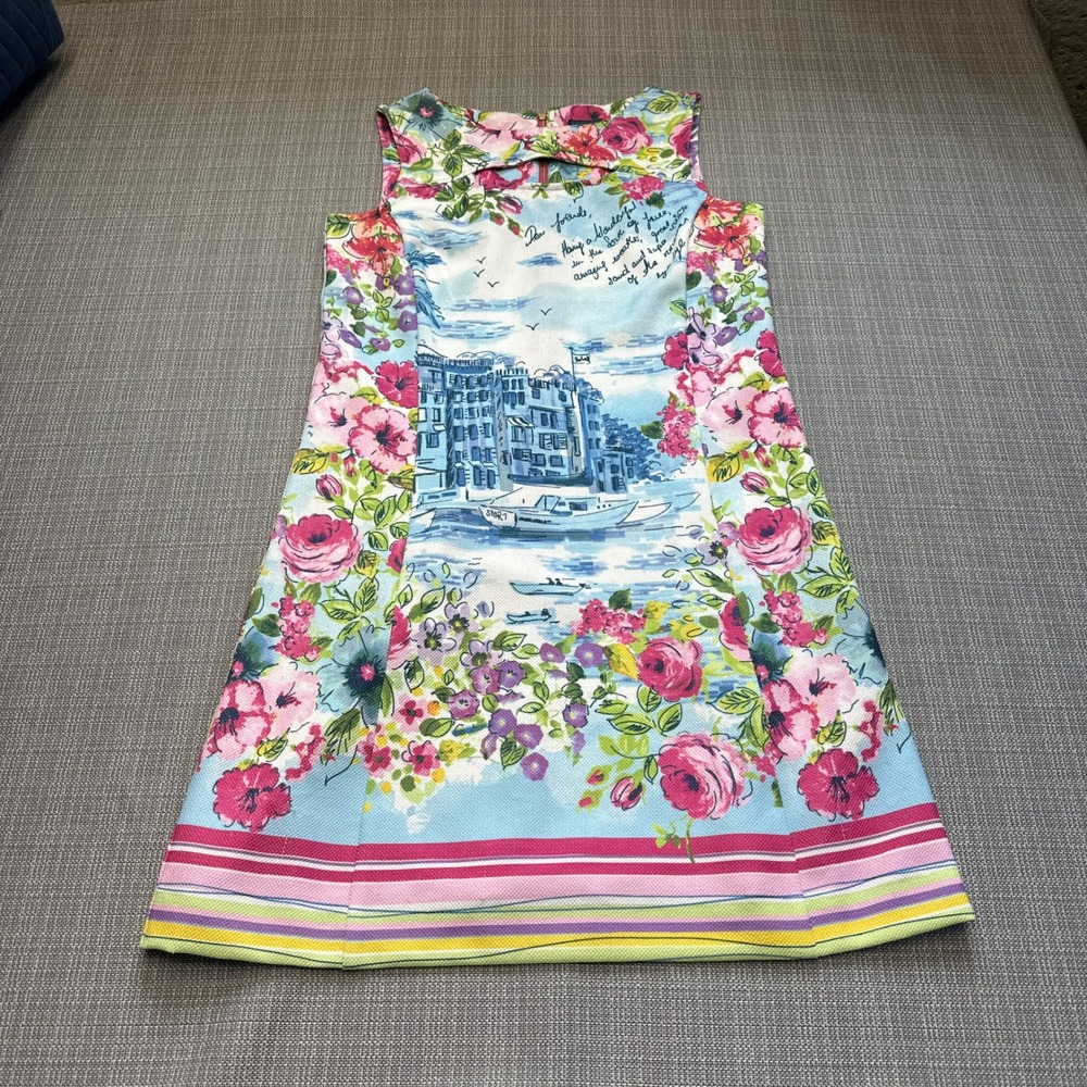 Coastal French Countryside Floral Dress size 6 A Line Euro Preppy Vacation